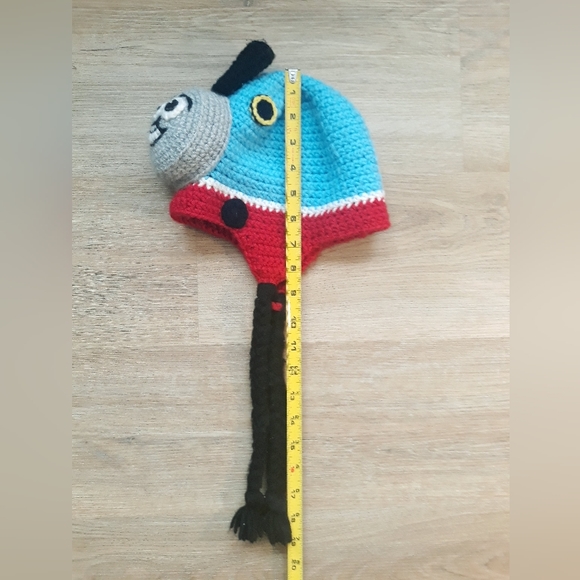 Handmade Thomas the Tank Engine Crochet Knit Ear Flap Hat - 20" Circumference - Picture 9 of 10